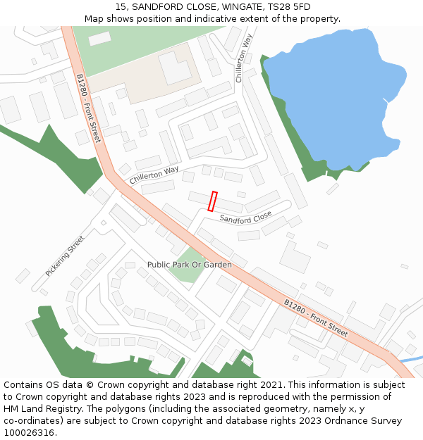 15, SANDFORD CLOSE, WINGATE, TS28 5FD: Location map and indicative extent of plot