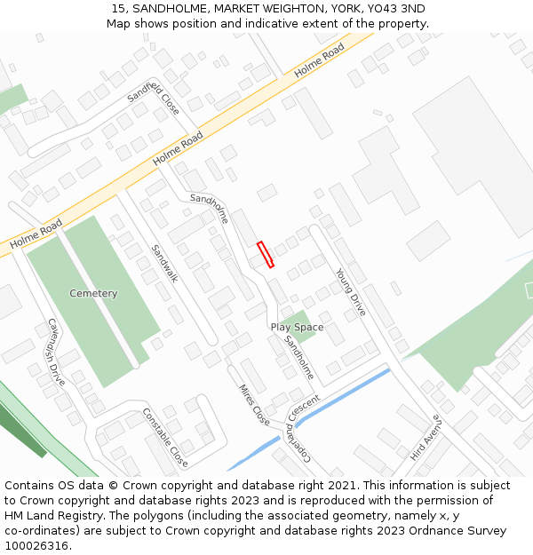 15, SANDHOLME, MARKET WEIGHTON, YORK, YO43 3ND: Location map and indicative extent of plot