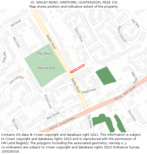 15, SAPLEY ROAD, HARTFORD, HUNTINGDON, PE29 1YG: Location map and indicative extent of plot