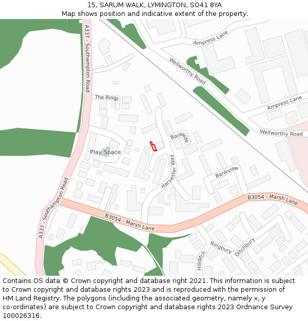 15, SARUM WALK, LYMINGTON, SO41 8YA: Location map and indicative extent of plot