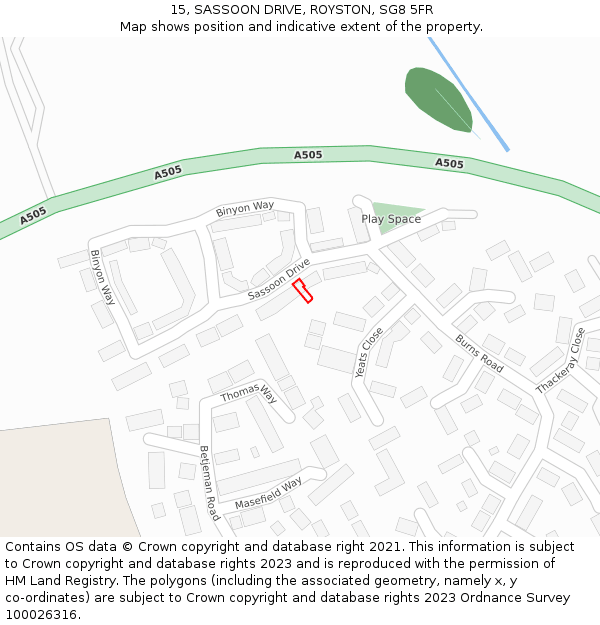 15, SASSOON DRIVE, ROYSTON, SG8 5FR: Location map and indicative extent of plot