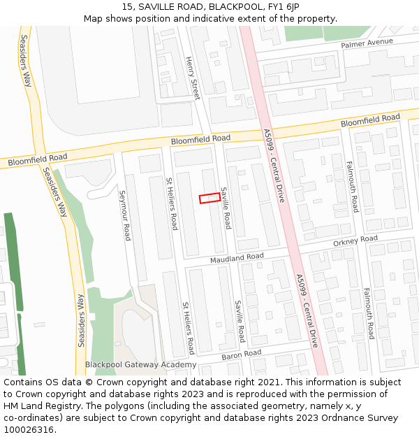 15, SAVILLE ROAD, BLACKPOOL, FY1 6JP: Location map and indicative extent of plot