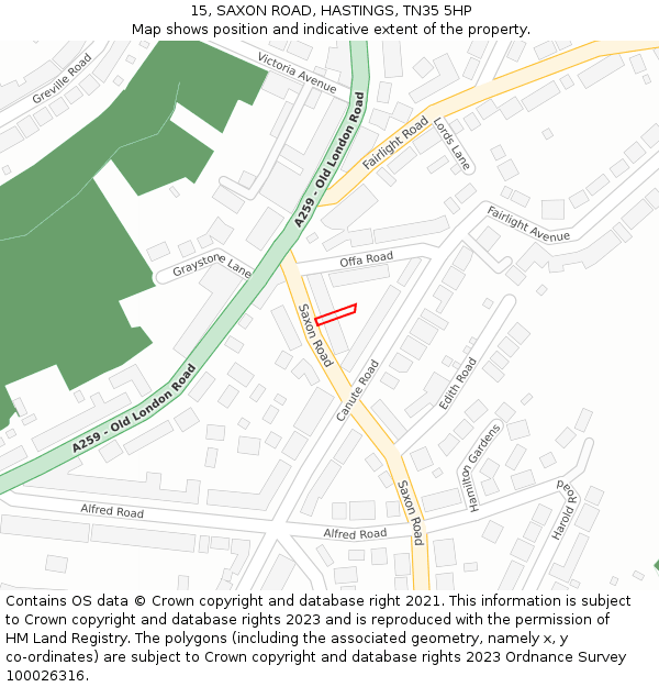 15, SAXON ROAD, HASTINGS, TN35 5HP: Location map and indicative extent of plot