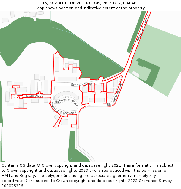 15, SCARLETT DRIVE, HUTTON, PRESTON, PR4 4BH: Location map and indicative extent of plot