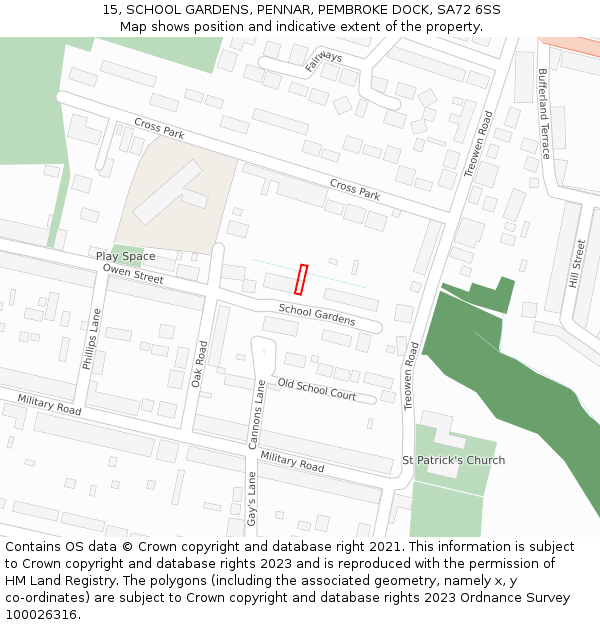 15, SCHOOL GARDENS, PENNAR, PEMBROKE DOCK, SA72 6SS: Location map and indicative extent of plot