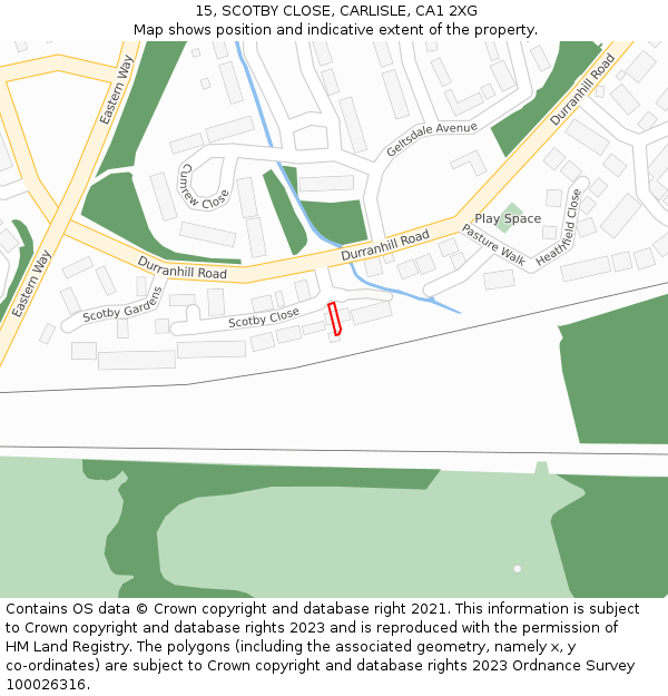 15, SCOTBY CLOSE, CARLISLE, CA1 2XG: Location map and indicative extent of plot