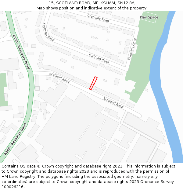 15, SCOTLAND ROAD, MELKSHAM, SN12 8AJ: Location map and indicative extent of plot