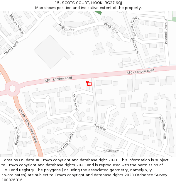 15, SCOTS COURT, HOOK, RG27 9QJ: Location map and indicative extent of plot