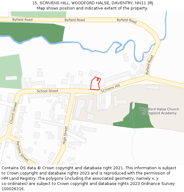 15, SCRIVENS HILL, WOODFORD HALSE, DAVENTRY, NN11 3RJ: Location map and indicative extent of plot