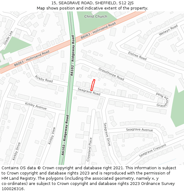 15, SEAGRAVE ROAD, SHEFFIELD, S12 2JS: Location map and indicative extent of plot