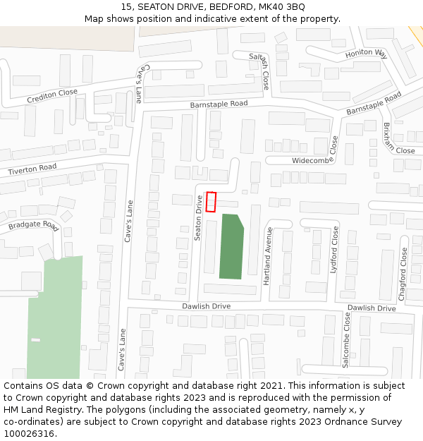 15, SEATON DRIVE, BEDFORD, MK40 3BQ: Location map and indicative extent of plot
