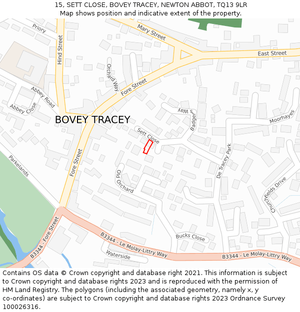 15, SETT CLOSE, BOVEY TRACEY, NEWTON ABBOT, TQ13 9LR: Location map and indicative extent of plot