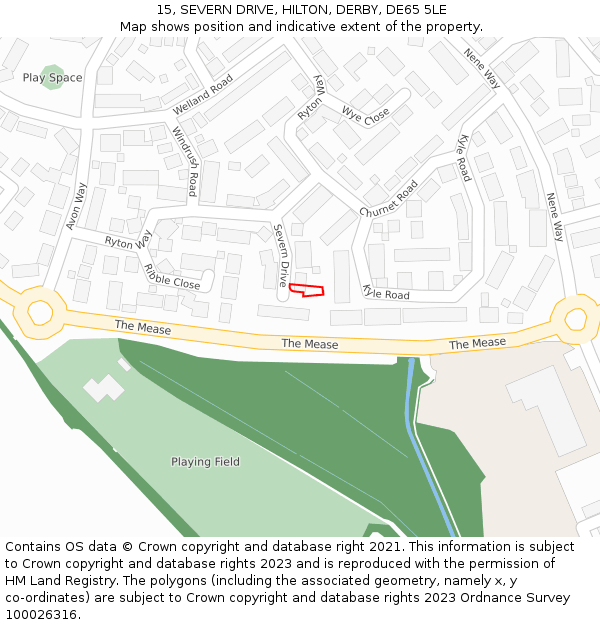 15, SEVERN DRIVE, HILTON, DERBY, DE65 5LE: Location map and indicative extent of plot