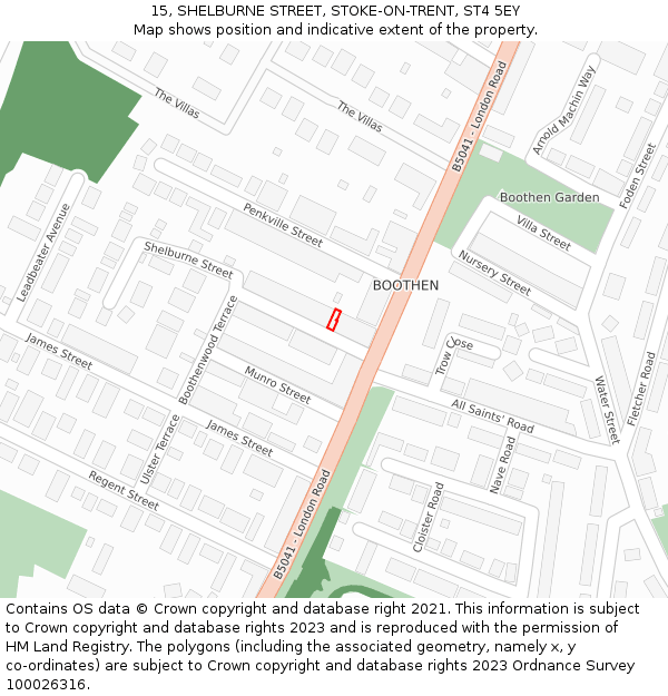 15, SHELBURNE STREET, STOKE-ON-TRENT, ST4 5EY: Location map and indicative extent of plot