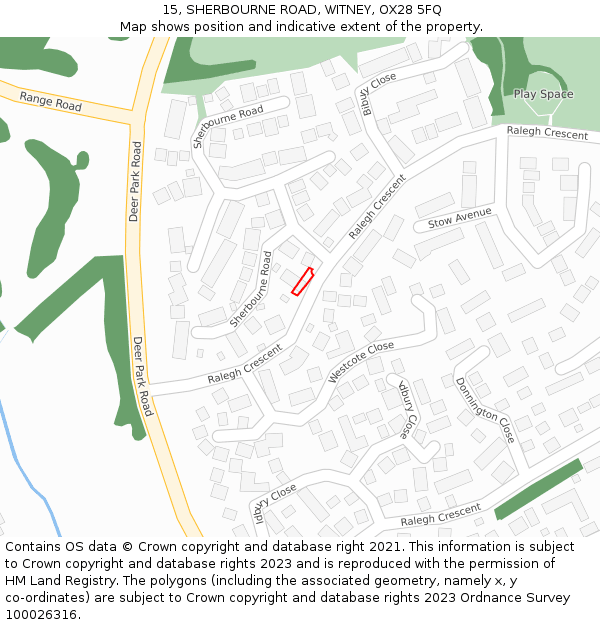 15, SHERBOURNE ROAD, WITNEY, OX28 5FQ: Location map and indicative extent of plot