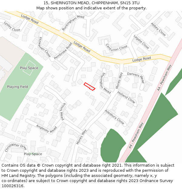 15, SHERINGTON MEAD, CHIPPENHAM, SN15 3TU: Location map and indicative extent of plot