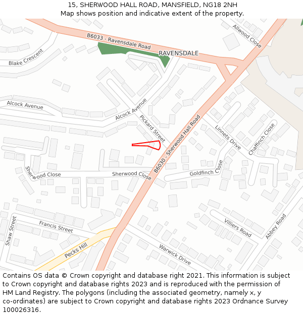 15, SHERWOOD HALL ROAD, MANSFIELD, NG18 2NH: Location map and indicative extent of plot