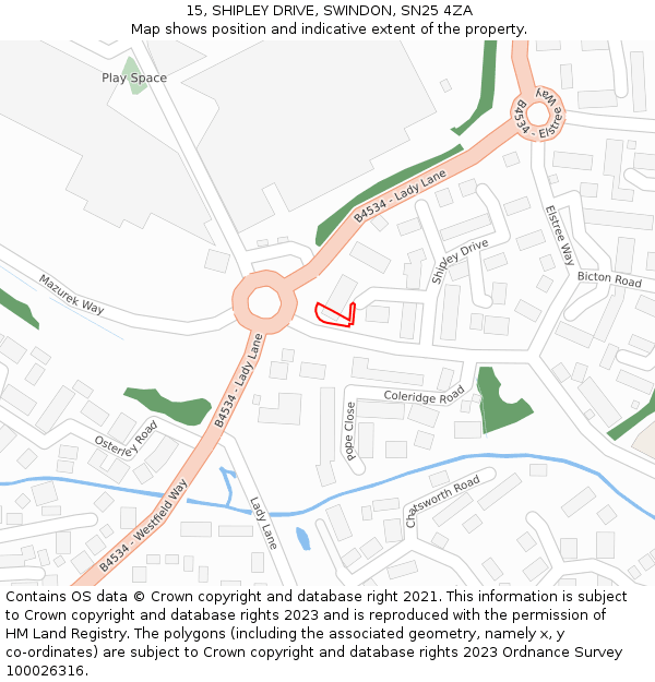 15, SHIPLEY DRIVE, SWINDON, SN25 4ZA: Location map and indicative extent of plot