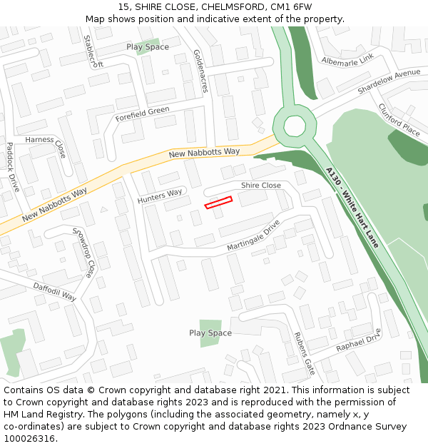 15, SHIRE CLOSE, CHELMSFORD, CM1 6FW: Location map and indicative extent of plot