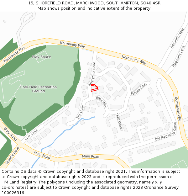 15, SHOREFIELD ROAD, MARCHWOOD, SOUTHAMPTON, SO40 4SR: Location map and indicative extent of plot