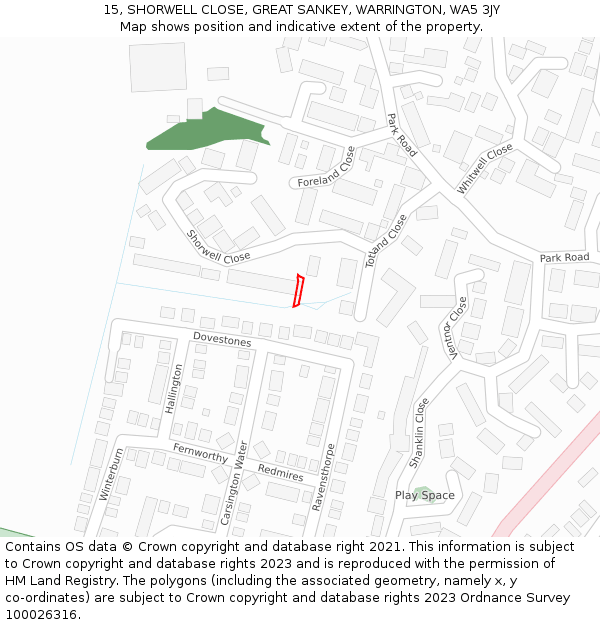 15, SHORWELL CLOSE, GREAT SANKEY, WARRINGTON, WA5 3JY: Location map and indicative extent of plot