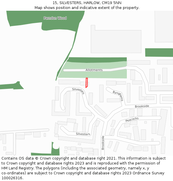 15, SILVESTERS, HARLOW, CM19 5NN: Location map and indicative extent of plot