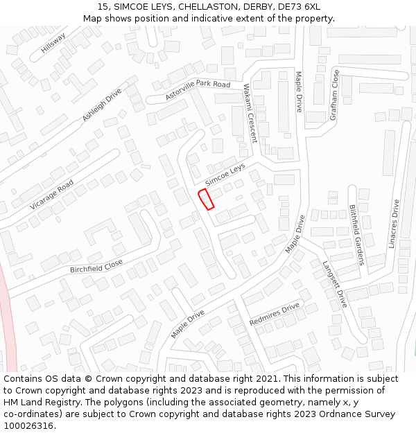 15, SIMCOE LEYS, CHELLASTON, DERBY, DE73 6XL: Location map and indicative extent of plot