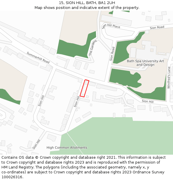 15, SION HILL, BATH, BA1 2UH: Location map and indicative extent of plot