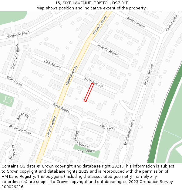15, SIXTH AVENUE, BRISTOL, BS7 0LT: Location map and indicative extent of plot