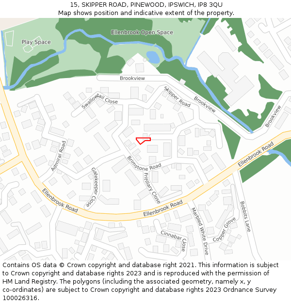 15, SKIPPER ROAD, PINEWOOD, IPSWICH, IP8 3QU: Location map and indicative extent of plot
