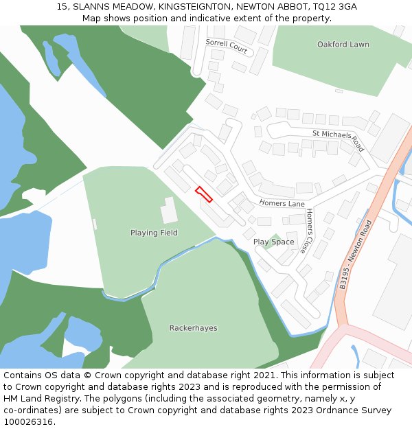 15, SLANNS MEADOW, KINGSTEIGNTON, NEWTON ABBOT, TQ12 3GA: Location map and indicative extent of plot