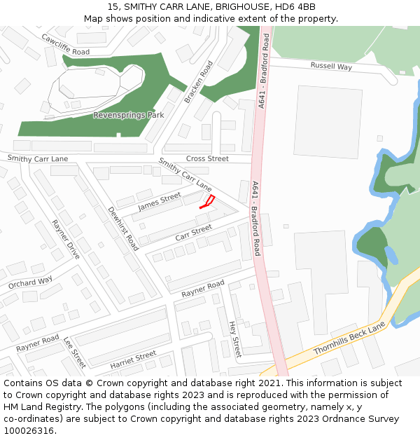 15, SMITHY CARR LANE, BRIGHOUSE, HD6 4BB: Location map and indicative extent of plot