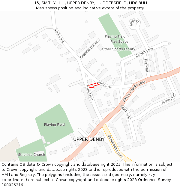 15, SMITHY HILL, UPPER DENBY, HUDDERSFIELD, HD8 8UH: Location map and indicative extent of plot