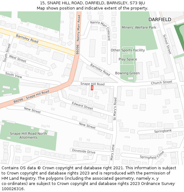 15, SNAPE HILL ROAD, DARFIELD, BARNSLEY, S73 9JU: Location map and indicative extent of plot