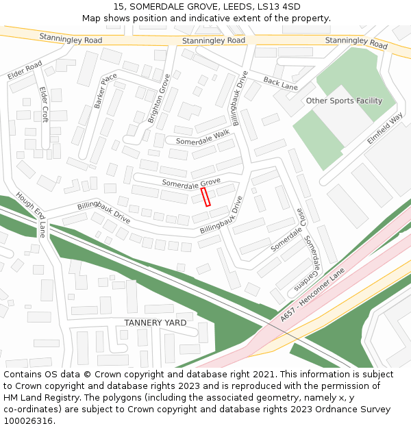 15, SOMERDALE GROVE, LEEDS, LS13 4SD: Location map and indicative extent of plot