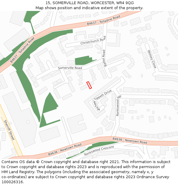 15, SOMERVILLE ROAD, WORCESTER, WR4 9QG: Location map and indicative extent of plot