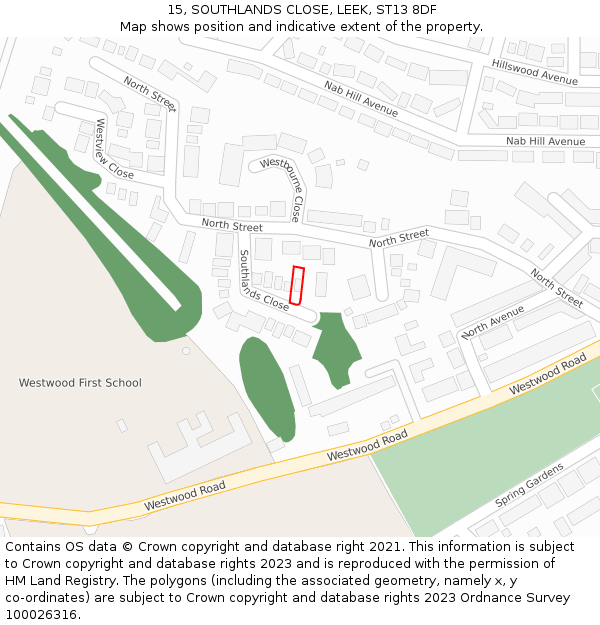 15, SOUTHLANDS CLOSE, LEEK, ST13 8DF: Location map and indicative extent of plot