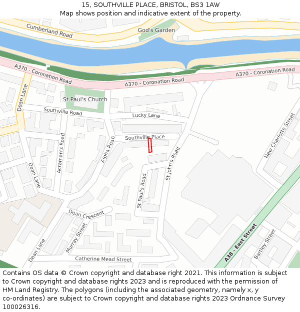 15, SOUTHVILLE PLACE, BRISTOL, BS3 1AW: Location map and indicative extent of plot