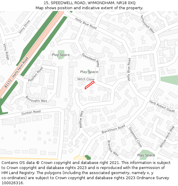 15, SPEEDWELL ROAD, WYMONDHAM, NR18 0XQ: Location map and indicative extent of plot
