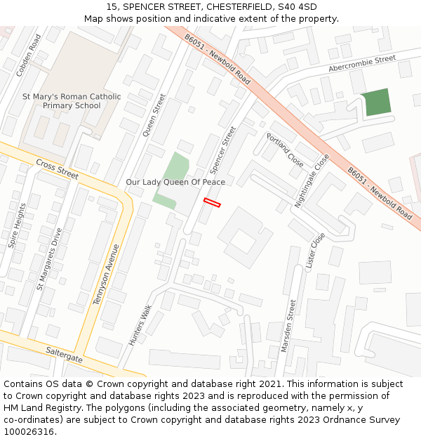 15, SPENCER STREET, CHESTERFIELD, S40 4SD: Location map and indicative extent of plot