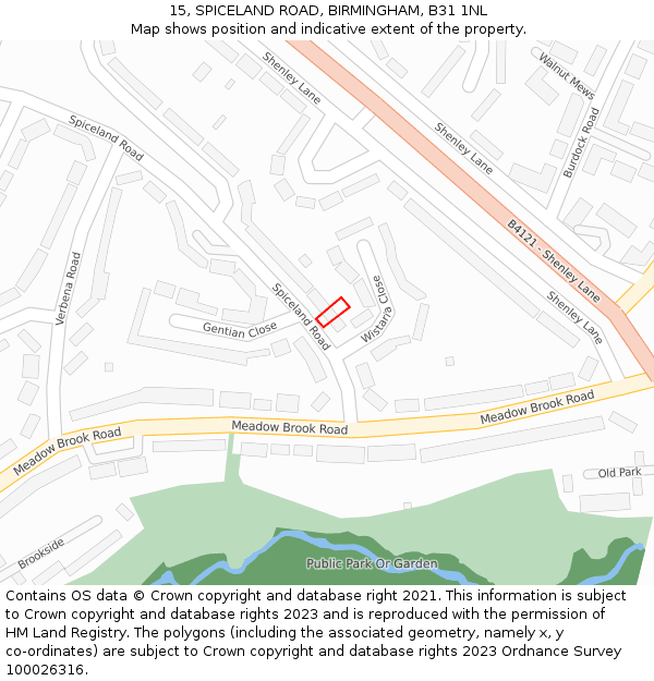 15, SPICELAND ROAD, BIRMINGHAM, B31 1NL: Location map and indicative extent of plot