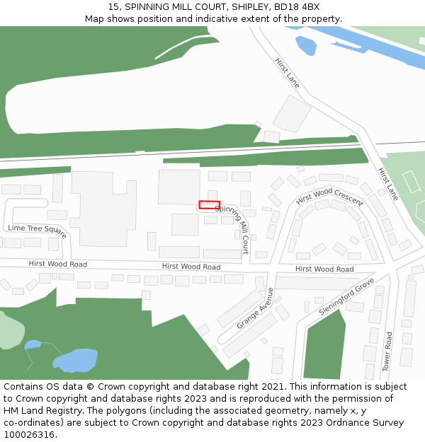 15, SPINNING MILL COURT, SHIPLEY, BD18 4BX: Location map and indicative extent of plot