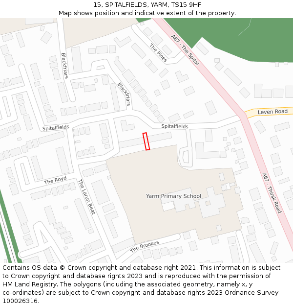 15, SPITALFIELDS, YARM, TS15 9HF: Location map and indicative extent of plot