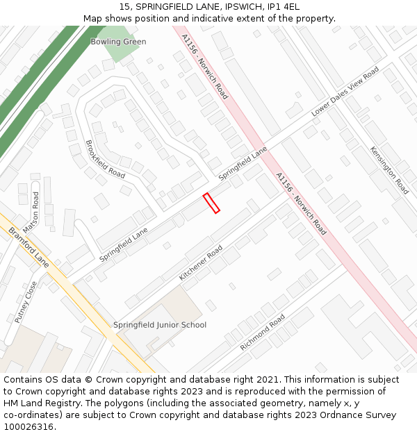 15, SPRINGFIELD LANE, IPSWICH, IP1 4EL: Location map and indicative extent of plot
