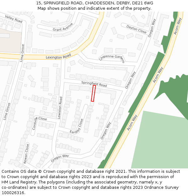 15, SPRINGFIELD ROAD, CHADDESDEN, DERBY, DE21 6WG: Location map and indicative extent of plot