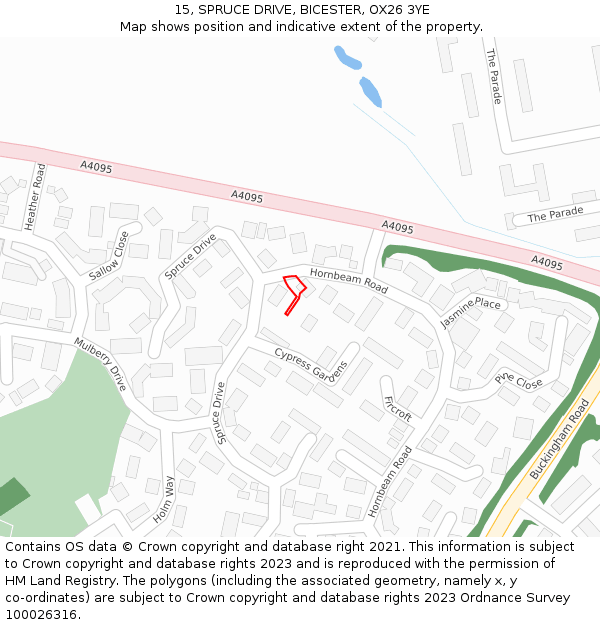 15, SPRUCE DRIVE, BICESTER, OX26 3YE: Location map and indicative extent of plot