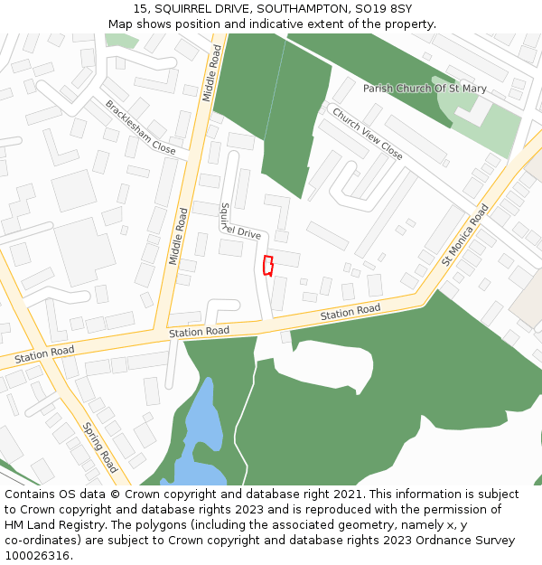 15, SQUIRREL DRIVE, SOUTHAMPTON, SO19 8SY: Location map and indicative extent of plot