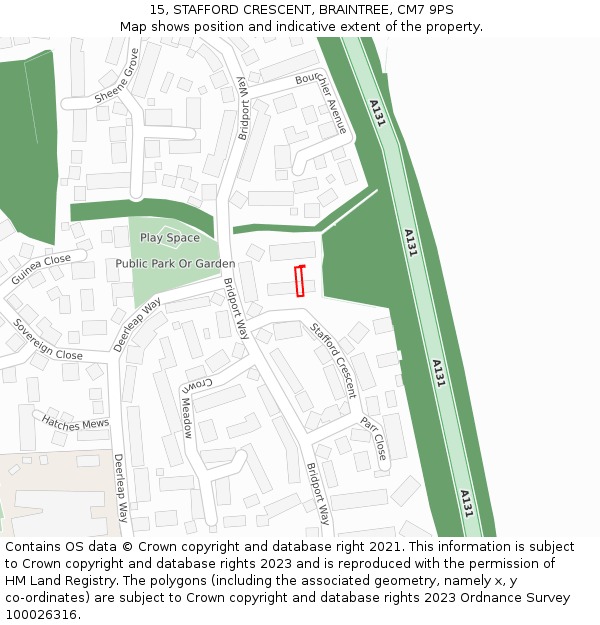 15, STAFFORD CRESCENT, BRAINTREE, CM7 9PS: Location map and indicative extent of plot