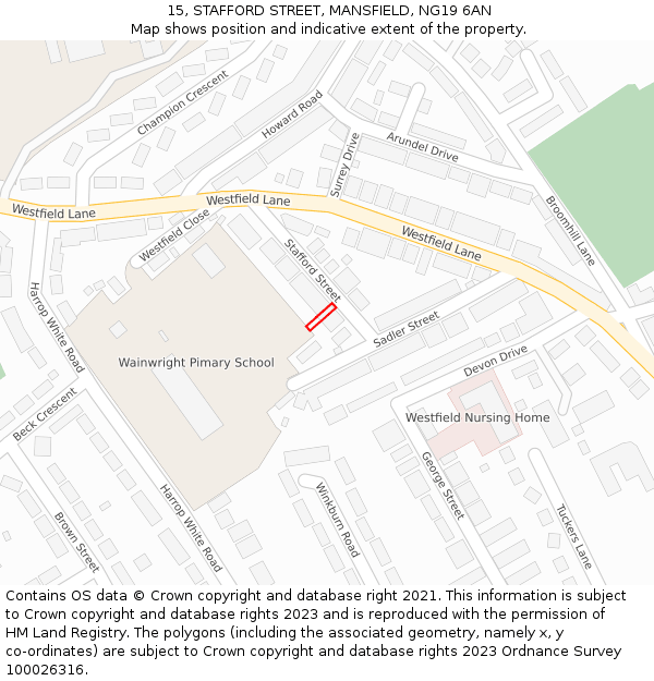 15, STAFFORD STREET, MANSFIELD, NG19 6AN: Location map and indicative extent of plot