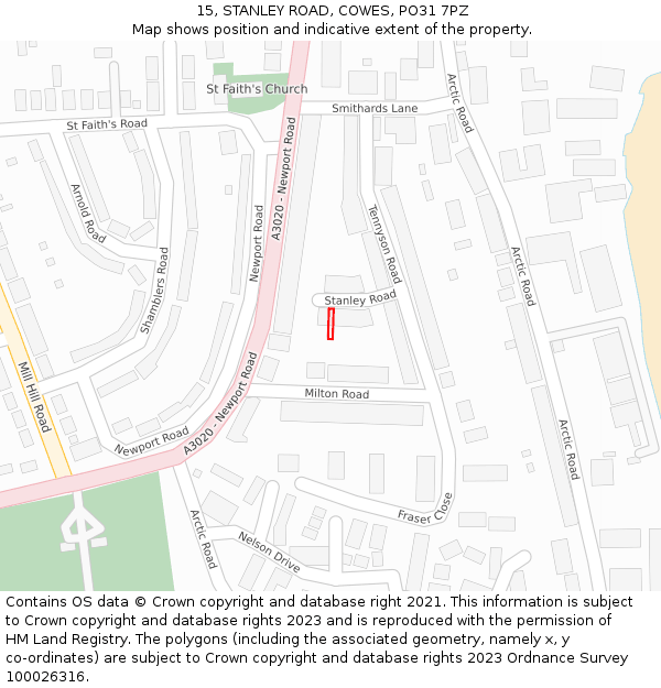15, STANLEY ROAD, COWES, PO31 7PZ: Location map and indicative extent of plot